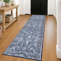 KILOCOCO Hallway Runner 2x8 Rug Runner Printed Vintage Floral Washable Kitchen Runners Non-Slip Rubber Backed Runners for Hallways Laundry Room Distressed Boho Rugs for Entryway Bedroom, Blue