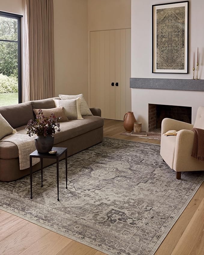 Loloi Amber Lewis Josie Collection JOS-03 Silver/Natural 2'-3" x 3'-9", .13" Pile Height, Low Profile, Machine Washable, Accent Rug