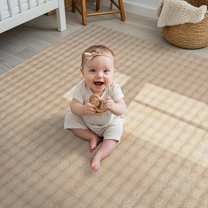 CAMILSON Modern Beige Non Slip Rug 3x5 Ultra Soft High Pile Area Rugs Non Skid Rubber Backing Durable & Easy to Clean Carpet for Living Room Bedroom Kids Room Indoor Use (3 x 5 Beige)