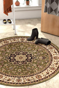 Well Woven Barclay Collection Medallion Kashan Green 5 ft Round Rug - for Living Room, Bedroom, and Dining Room