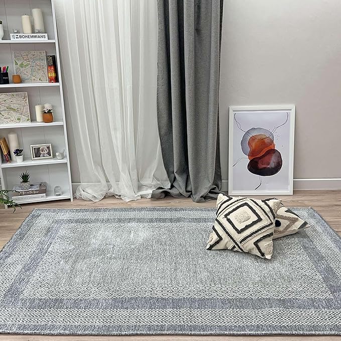 Alfa Rich 7x10 Light Gray Washable Area Rugs for Living Room Bedroom Kitchen Dining Cotton Decor Rug