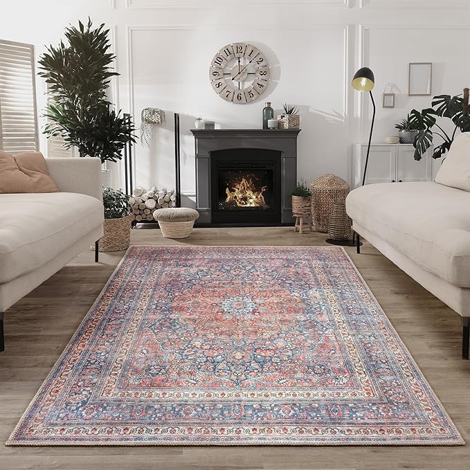 Bloom Rugs Washable Non-Slip 3' x 5' Rug - Multicolor Traditional Medallion Area Rug for Living Room, Bedroom, Dining Room, and Kitchen - Exact Size: 3' x 5'
