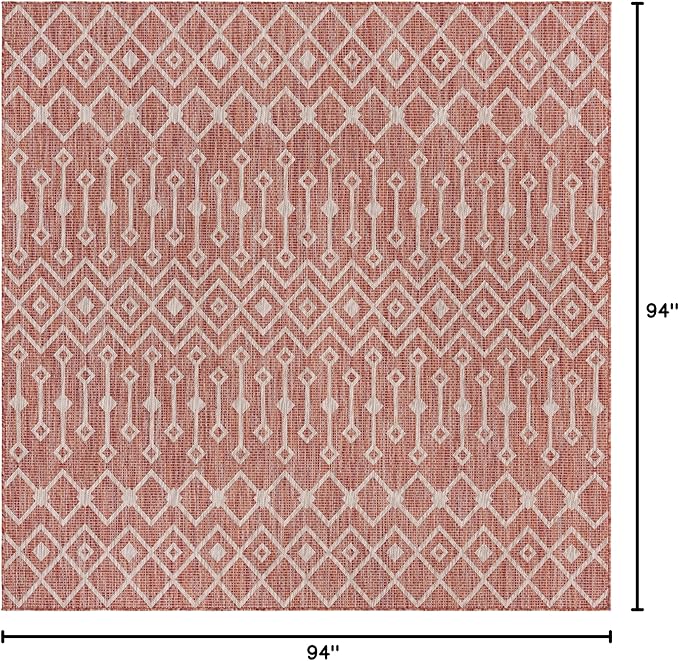Unique Loom Outdoor Trellis Collection Area Rug - Tribal Trellis (7' 10" Square, Rust Red/ Ivory)