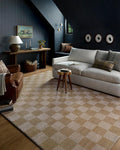 Loloi Chris Loves Julia Calvin Collection CLV-01 Wheat/Ivory 7'-10" x 10' Area Rug Checkered Neutral Soft Living Room Bedroom Carpet