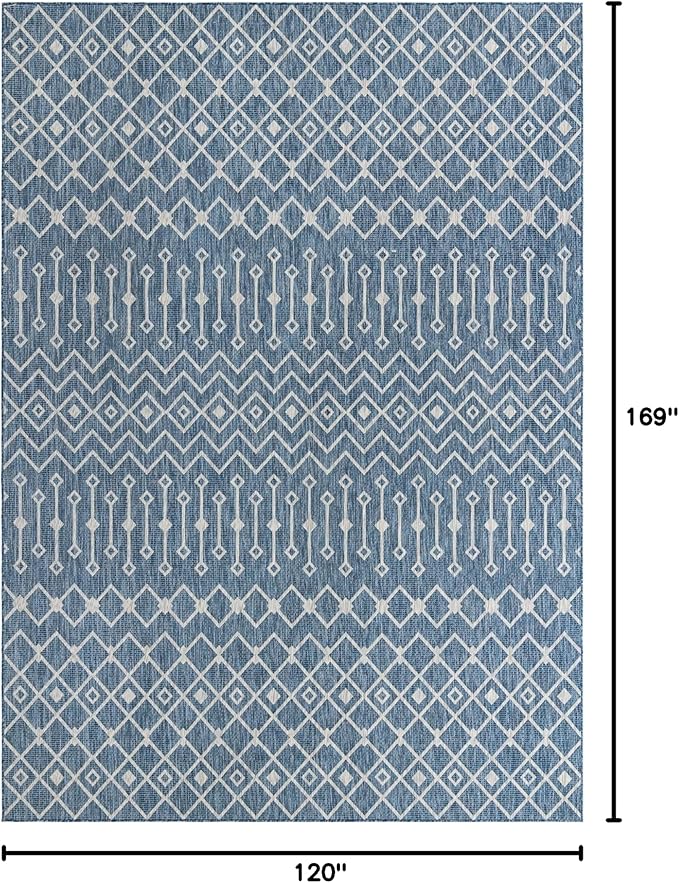 Unique Loom Outdoor Trellis Collection Area Rug - Tribal Trellis (10' x 14' 1" Rectangle, Blue/ Ivory)