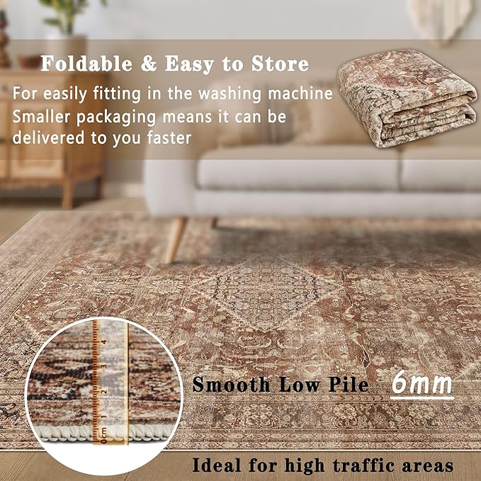 vivorug Runner Rug 2'x7' Vintage Washable Non-Slip Runners for Hallways Kitchen Entryway Laundry Room Carpet Hallway Runner Earth Tone