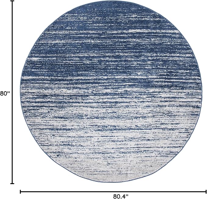 SAFAVIEH Adirondack Collection Area Rug - 6'7" Round, Navy & Grey, Modern Ombre Design, Non Shedding & Easy to Clean, Ideal for Living Room, Bedroom, Office, Dining Space (ADR113E)