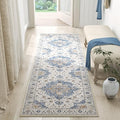 jinchan Runner Rug 2x6 Vintage Hallway Rug Boho Washable Runner Floral Medallion Retro Lightweight Non Slip Classic Thin Soft Carpet for Kitchen Bedroom Bathroom Laundry Room Doorway Blue