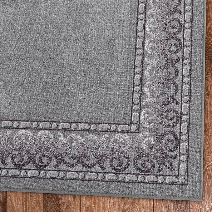 Antep Rugs Alfombras Bordered Modern 4x6 Non-Slip (Non-Skid) Low Pile Rubber Backing Indoor Area Rug (Gray, 4' x 5'8")