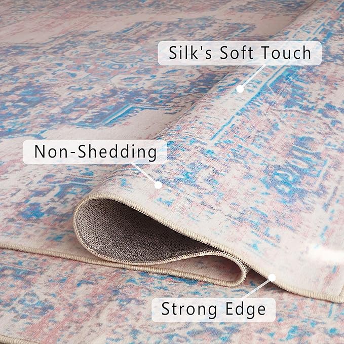 vivorug 3x5 Rug, Small Area Rug for Living Room, Bedroom, Kitchen, Machine Washable Non-Slip Throw Rug, Vintage Carpet for Entryway Nursery Coffee Table - Durable (Pink)