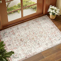 jinchan Kalen Area Rug 2x3 Washable Entryway Rug Vintage Doormat Indoor Entrance Lightweight Thin Retro Distressed Door Mat Floral Print Country Boho Non Slip Carpet for Bathroom Bedroom Red Multi