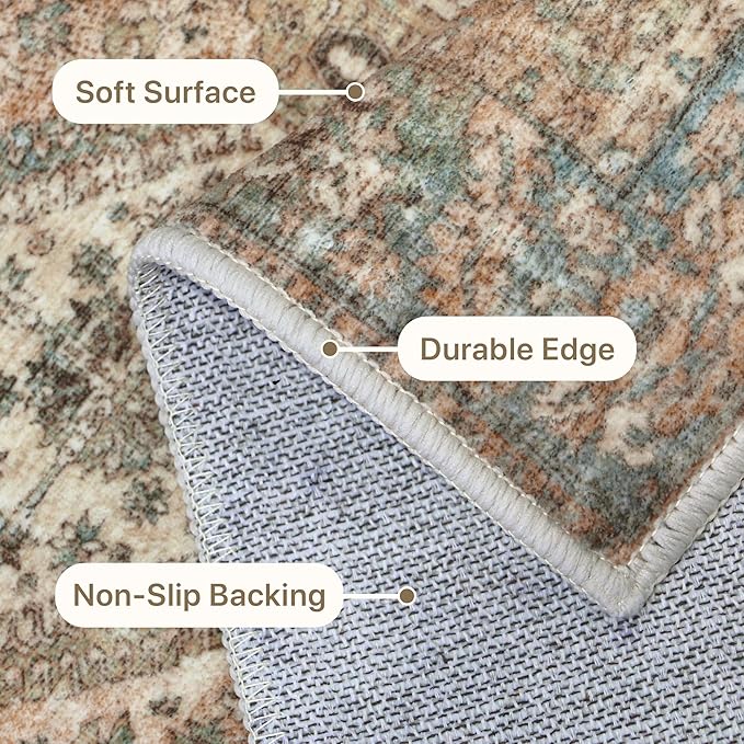 Bavni 6x9 Area Rugs for Living Room, Machine Washable Rug Non Slip, Vintage Chenille Distressed Print Carpet, Large Low Pile Ultra-Thin Lightweight Rugs for Bedroom, Dining Room, Office, Wood Brown