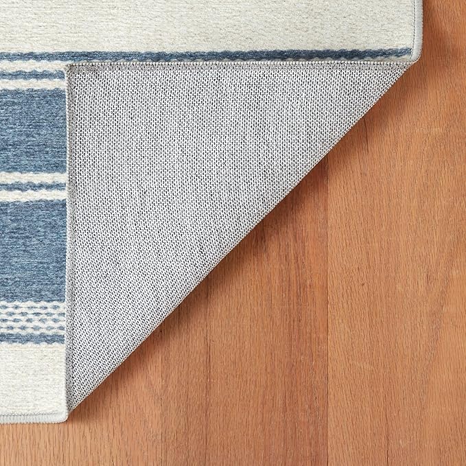 Dash & Albert Bowman Stripe Blue Machine Washable Rug, 4 X 6 Feet, Blue Stripe Pattern