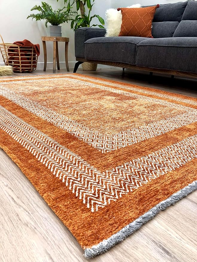 Alfa Rich 5x8 Burnt Orange Washable Area Rugs for Living Room Bedroom Kitchen Cotton Decor Rug