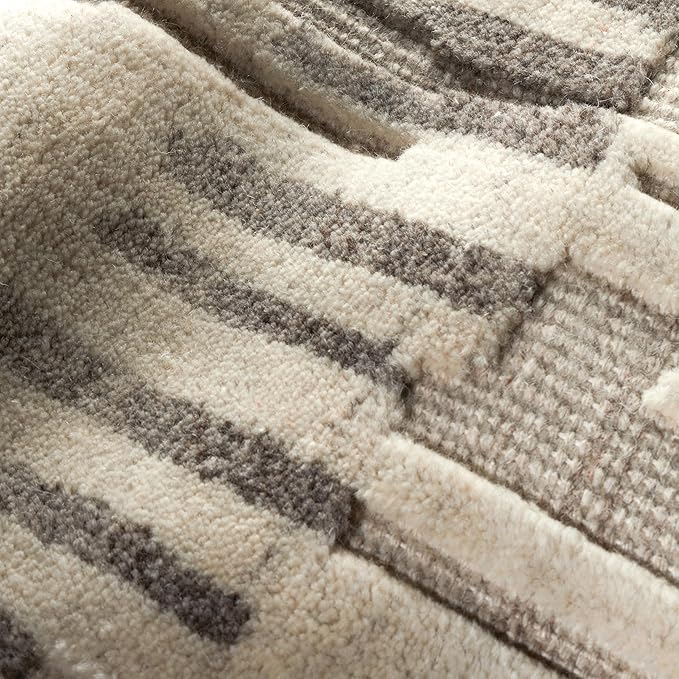 Dash & Albert Hicks Natural Hand Knotted Wool Rug, 8.5 X 11.5 Feet, Ivory Geometric Pattern - Premium Luxury Hotel Quality Soft Breathable Hypoallergenic Machine Washable Easy Care All Season