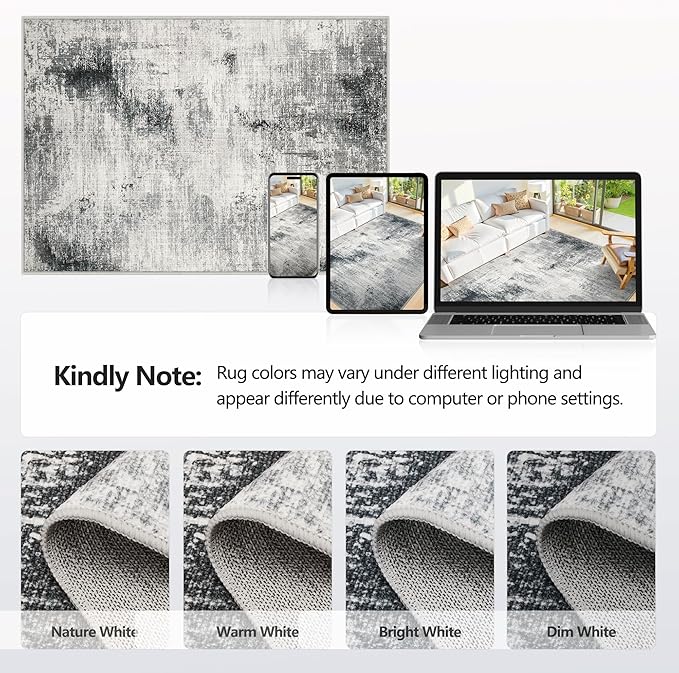 6x9 Washable Area Rugs - Modern Abstract Rugs for Living Room Non-Slip Low Pile Soft Machine Washable Carpet for Bedroom, Dining Room, Nursery, Home Office, Farmhouse (6'x9' Dark Grey)