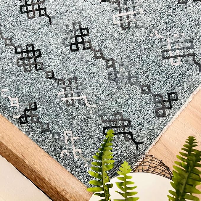Alfa Rich 7x10 Bluish Gray Washable Area Rugs for Living Room Bedroom Kitchen Decor Cotton Rug