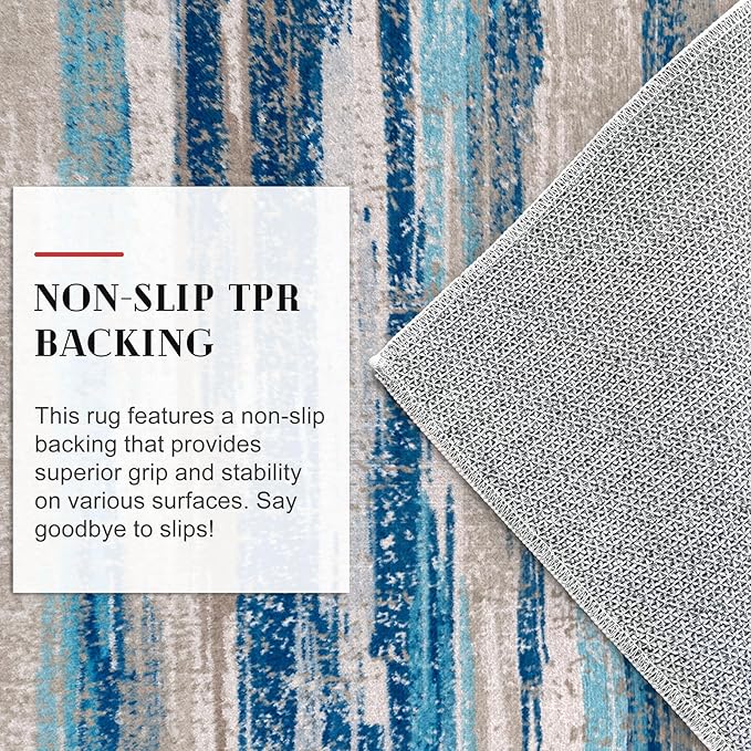 Modern Abstract Kitchen Rug Set of 2, 2x3 and 2x6 Blue Washable Rug Runner Non Slip Kitchen Mat, Soft Faux Wool Throw Carpet for Entryway, Hallway, Bedroom, Bedside, Laundry Room, Office