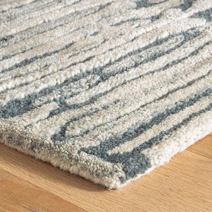Dash and Albert Malone Everglade Hand Tufted Wool Rug, 8 X 10 Feet, Blue Graphic Pattern - Premium Luxury Hotel Quality Soft Breathable Hypoallergenic Machine Washable Easy Care All Season
