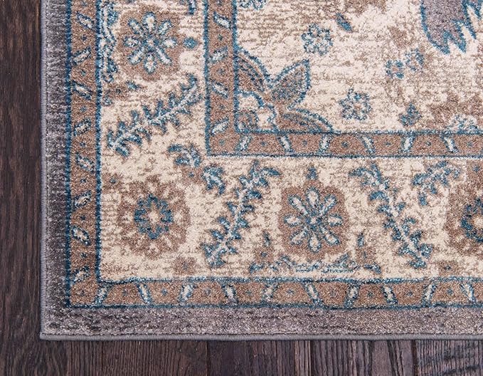 Unique Loom Salzburg Collection Classic Traditional Design Oriental Inspired Border Area Rug (8' 0 x 11' 0 Rectangular, Gray/Beige)
