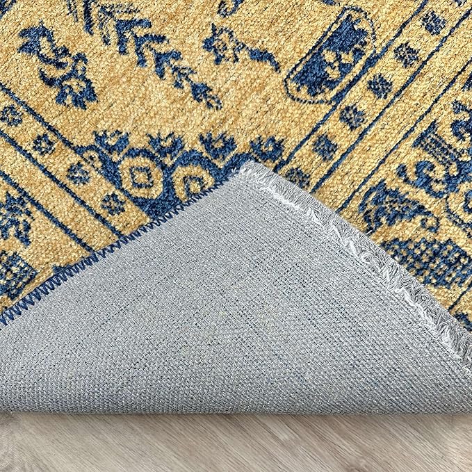 Alfa Rich 4x6 Gold Navy Blue Washable Area Rugs for Living Room Bedroom Kitchen Dining Cotton Rug
