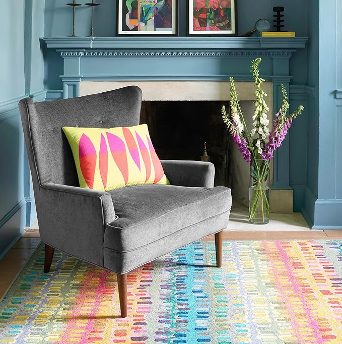Dash and Albert Paint Chip Wool Area Rug - 5' x 8' Multicolor Graphic Hand Micro Hooked Accent Rug - Durable, High Traffic Areas Hallway, Living Room, Stairs