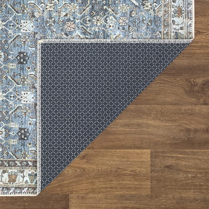 Bloom Rugs Washable Non-Slip 8' x 10' Rug - Blue/Beige Traditional Area Rug for Living Room, Bedroom, Dining Room, and Kitchen - Exact Size: 8' x 10'