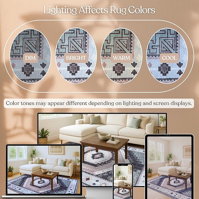 Fame Living Washable Area Rug. Modern Farmhouse. Vintage. Turkish. Bohemian. Distressed. Oriental. Traditional. Rugs for Living Room. Dining. Bedroom. Office. Entryway. Foyer. (856BlckGry, 2'5" x 13')