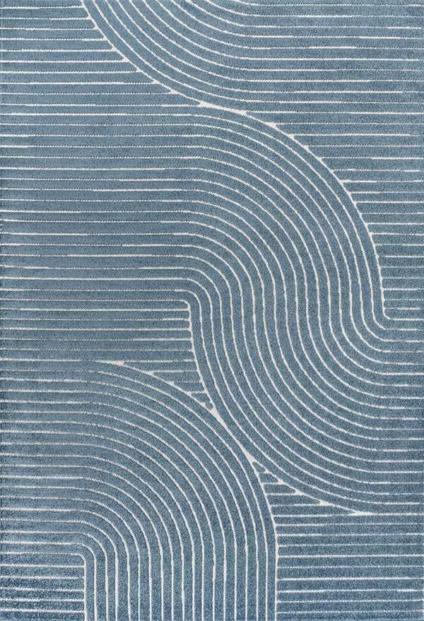 JONATHAN Y Hallie High-Low Curve Dark Blue/Cream 4x6 Indoor/Outdoor Area Rug, Minimalist Geometric, Pet Friendly, for Patio, Backyard, Living Room, Bedroom, Office, Hose-Washable (SCN100C-4)