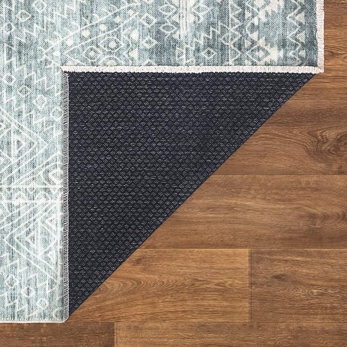 Bloom Rugs Caria Washable Non-Slip 4x6 Rug - Teal/Ivory Geometric Area Rug for Living Room, Bedroom, Dining Room, and Kitchen - Exact Size: 4' x 6'