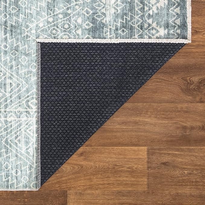 Bloom Rugs Caria Washable Non-Slip 9x12 Rug - Teal/Ivory Geometric Area Rug for Living Room, Bedroom, Dining Room, and Kitchen - Exact Size: 9' x 12'