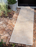 Unique Loom Outdoor Striped Collection Area Rug - Striped (2' x 6' 1" Runner, Taupe/Ivory)
