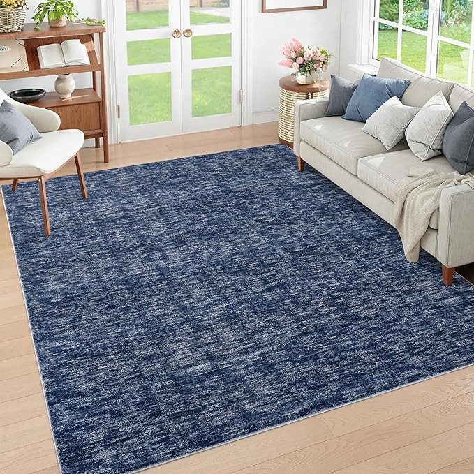 RUGSREAL Solid Rug 4x6 Small Bedroom Rug Machine Washable Area Rug Soft Low-Pile Modern Contemporary Dining Room Area Rug Non-Slip Throw Indoor Carpet for Living Room Bedroom Kids Room, 4' x 6' Blue