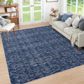 RUGSREAL Washable Area Rug for Bedroom 5x7 Contemporary Dining Room Throw Rug Low-Pile Solid Modern Rug Non-Slip Stain Resistant Home Office Solid Rug for Living Room Bedroom Kids Room, 5' x 7' Blue