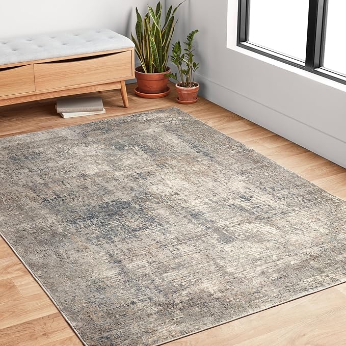 Loloi Teagan Collection TEA-05 Denim/Slate 7'-11" x 10'-6" Area Rug, Large, Soft Neutral Rug, High-Traffic for Living Room, Bedroom, Home Office, Dining Area