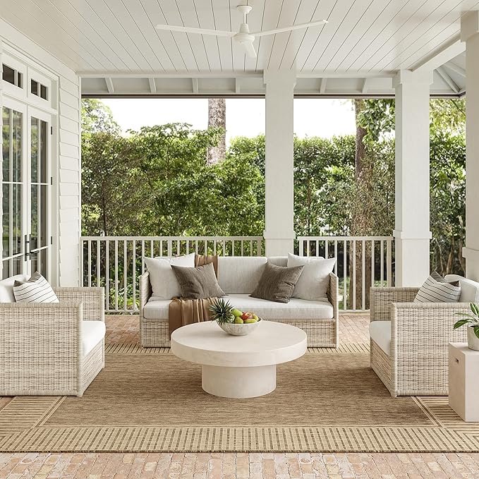 Nuloom Asha Light Brown/Ivory, 2' x 10', Casual, Striped Border, Soft and Cozy, High Traffic, Stain Resistant, Easy Clean, Durable Runner for Indoor/Outdoor Patio, Deck, Porch, Garden, Courtyard