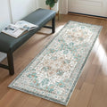 GENIMO 2x10 Runner Rugs for Hallway, Machine Washable Non Slip Vintage Rugs, Low Pile Lightweight Soft Print Rug for enrtyway, Corridor, Home Office, Kitchen, Cyan