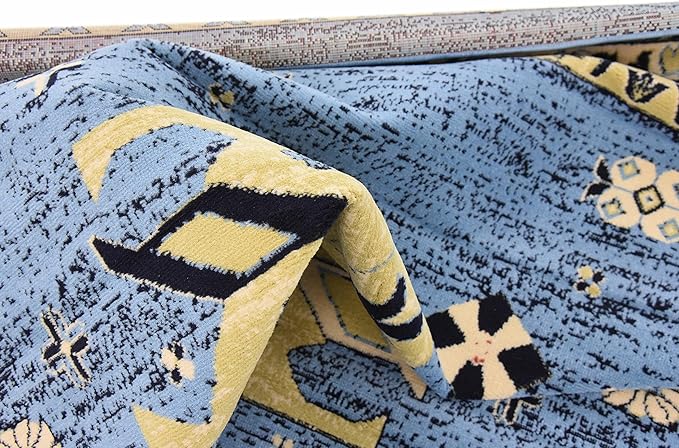 Unique Loom Taftan Collection Border Geometric Tribal Inspired Design Area Rug, 8 ft, Light Blue/Gold