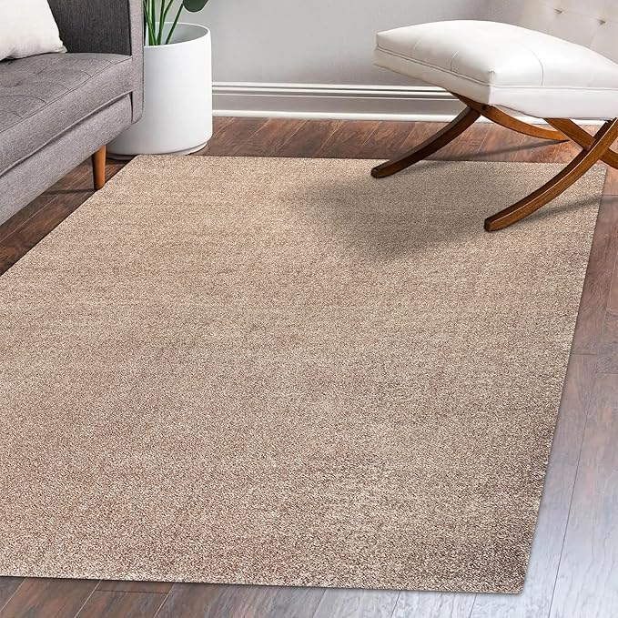 Eyely UES100G-3 Supersoft Haze Solid Low-Pile Indoor Area Rug Casual;Contemporary;Solid;Traditional, Bedroom, Kitchen, Living Room, Easy-Cleaning, Non-Shedding, 3 X 5, Beige