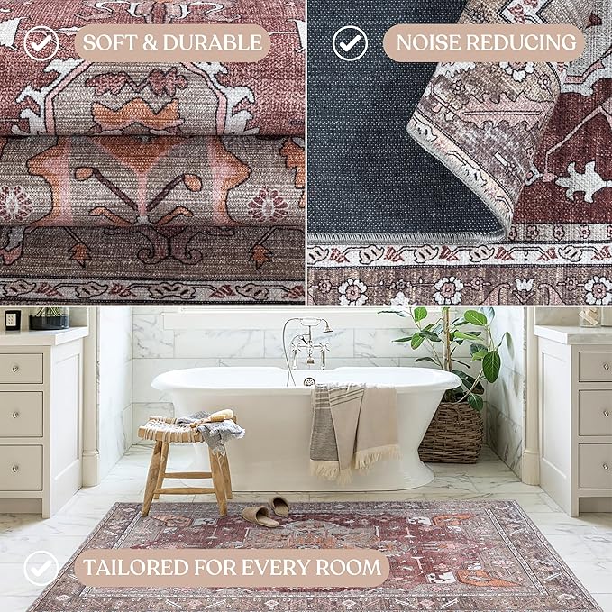 Washable Area Rug. Modern Farmhouse. Vintage. Turkish. Bohemian. Distressed. Oriental. Traditional. Rugs for Living Room. Dining. Bedroom. Office. Entryway. Foyer. (857RB, 2'5" x 13')