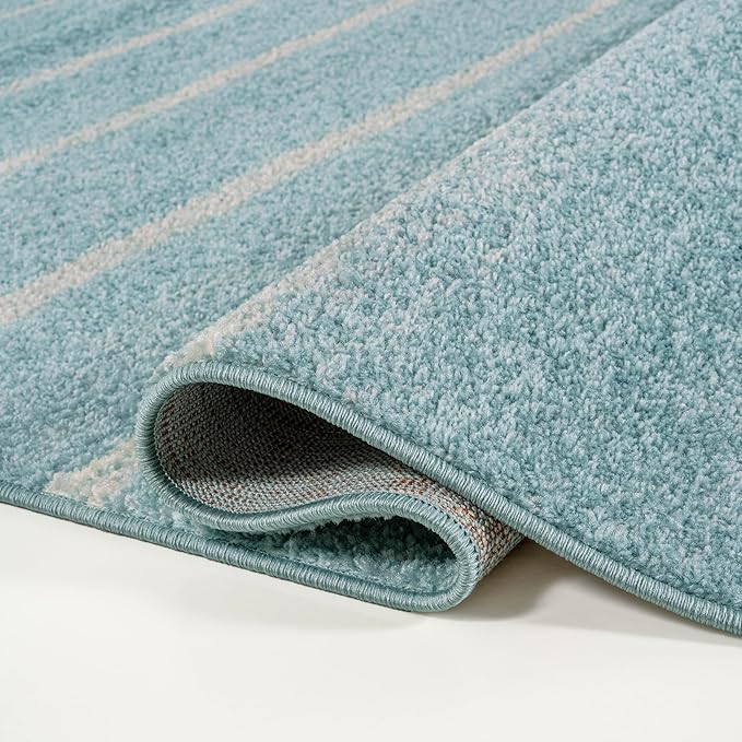 JONATHAN Y Williamsburg Minimalist Stripe Turquoise/Cream Indoor Area Rug, 5x8, Contemporary, Modern, Easy-Cleaning for Living Room, Bedroom, Kitchen, Pet Friendly, Non-Shedding (MOH201B-5)