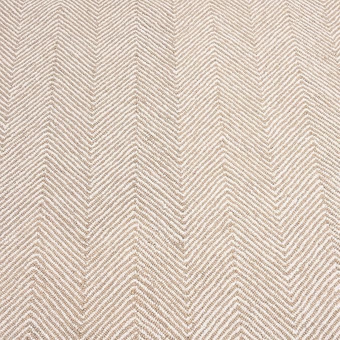 Modern Herringbone Chevron Collection Handcrafted Wool Area Rug - Durable, Zigzag Pattern, for High Traffic, Contemporary Design for Living Room, Bedroom, Dining Room Decor (Sand Beige, 10' x 14')