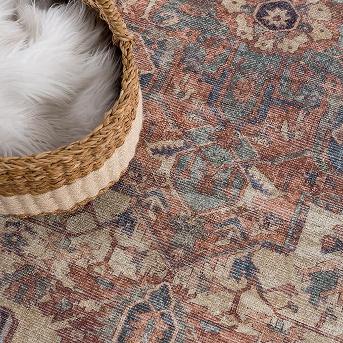 Bloom Rugs Washable Non-Slip 2' x 3' Rug - Beige/Terracotta Traditional Oriental Area Rug for Living Room, Bedroom, Dining Room, and Kitchen - Exact Size: 2' x 3'