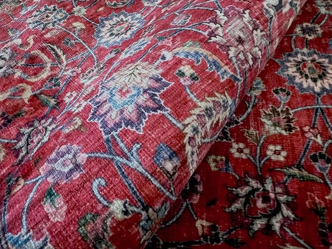GLN Rugs Traditional Collection - Machine Washable Area Rug, Traditional Washable, Non Slip, Low Pile Chenille Rug, Living Room, Bedroom, Kitchen Rug (2'6" x 10' Dark Red)