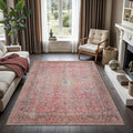GLN Rugs Traditional Collection - Machine Washable Area Rug, Traditional Washable, Non Slip, Low Pile Chenille Rug, Living Room, Bedroom, Kitchen Rug (9' x 12' Pink/Cream)