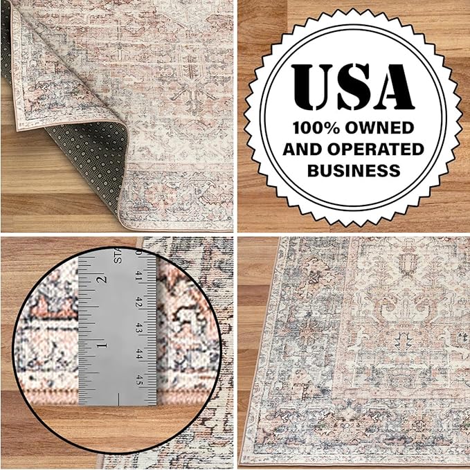 ReaLife Rugs Machine Washable Area Rug - Living Room Bedroom Bathroom Kitchen Entryway Office - Padded Low Pile Stain Resistant Premium - Boho Farmhouse Vintage - Lyle - Gray Ivory Blush 7'6" x 9'6"