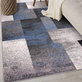 Rugshop Blue Modern Distressed Boxes Area Rug — Non-Shedding for Bedroom, Home Office and Entryway 3' x 5'