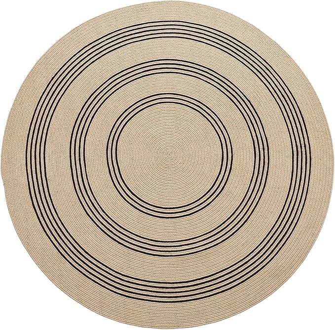 DEXI Round Jute Rug Natural Fiber 6x6, Braided Woven Area Rugs No Shed, Large Soft Neutral Rustic Carpet Mat for Indoor Outdoor Patio Dining Living Room Bedroom Farmhouse, 6ft, Beige/Black