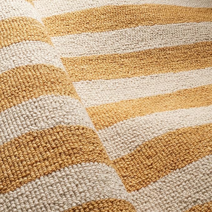 Dash & Albert Silas Stripe Gold Hand Micro Hooked Wool Rug, 7.5 X 9.5 Feet, Yellow/Orange Stripe Pattern - Premium Luxury Hotel Quality Soft Breathable Hypoallergenic Machine Washable Easy Care All