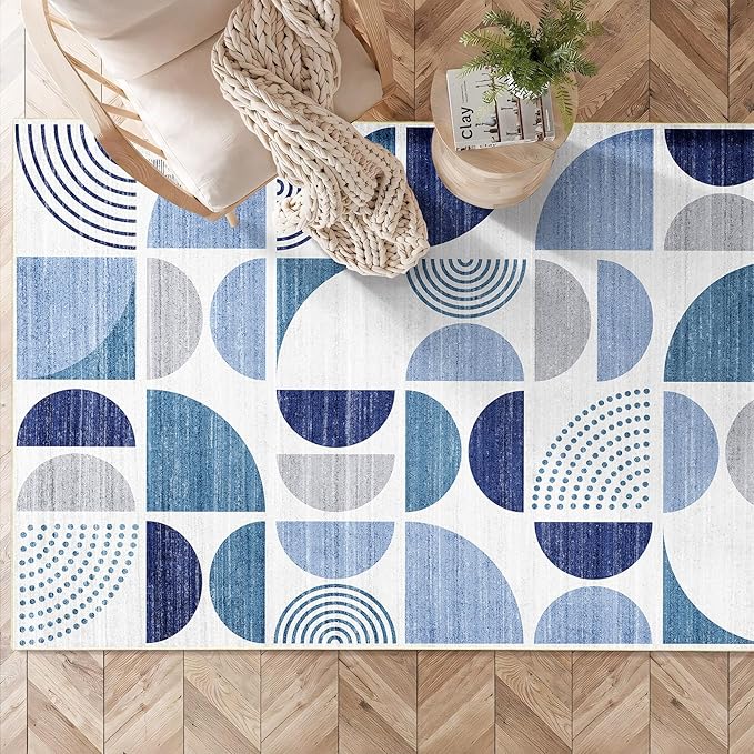 MUJOO 3x5 Rug Washable,Blue Boho Area Rugs for Bedroom Entryway Living Room Bedside,Small Throw Floor Carpet Non Slip Soft Indoor Modern Abstract Navy Blue